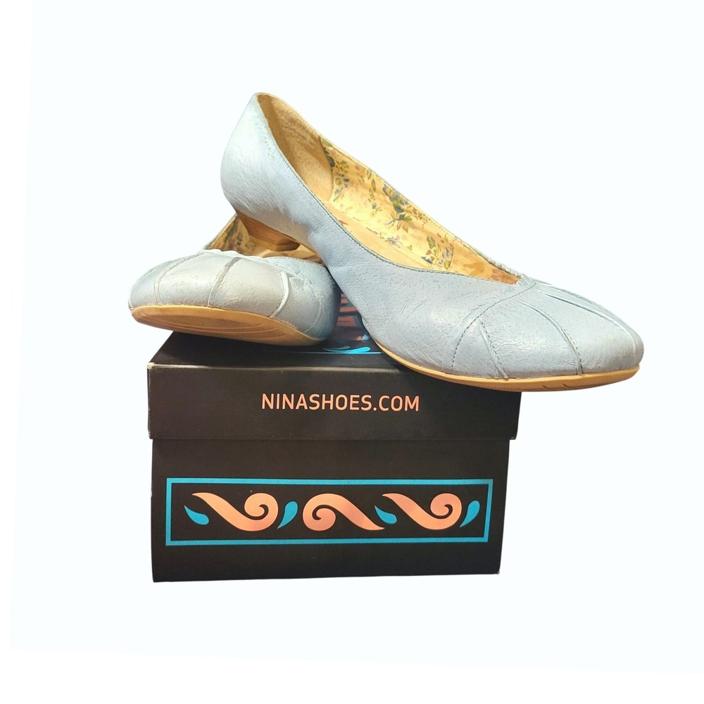 Nina Shoes Dolls Collection Womens Light Blue Pleated Leather Kitten Heels 10M